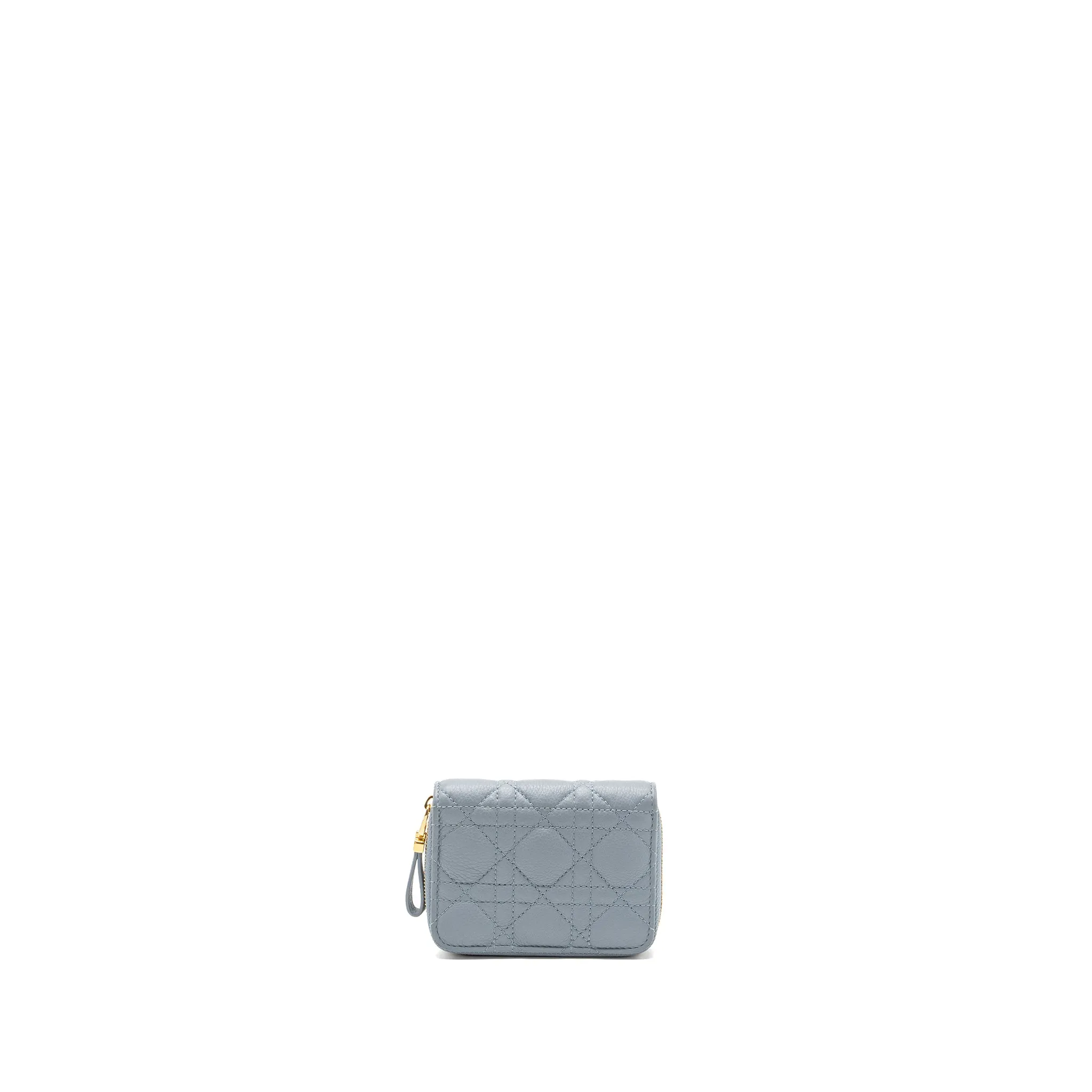 Dior Caro Scarlet Zipped Wallet Cannage Calfskin Cloud Blue GHW