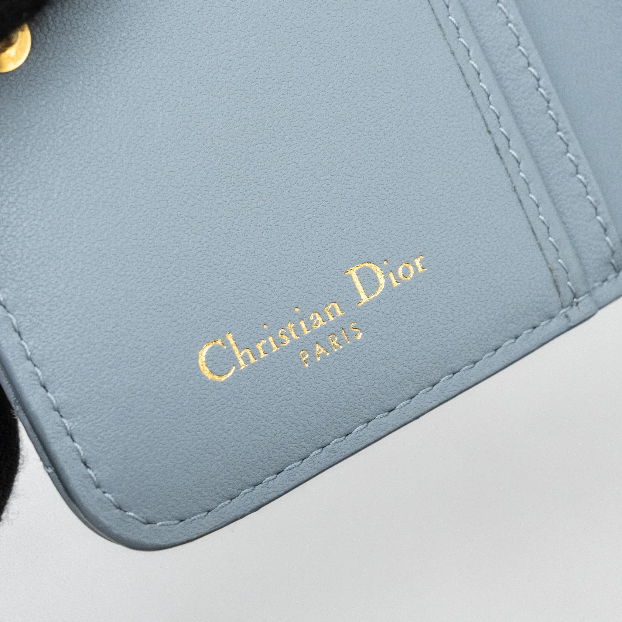 Dior Caro Scarlet Zipped Wallet Cannage Calfskin Cloud Blue GHW