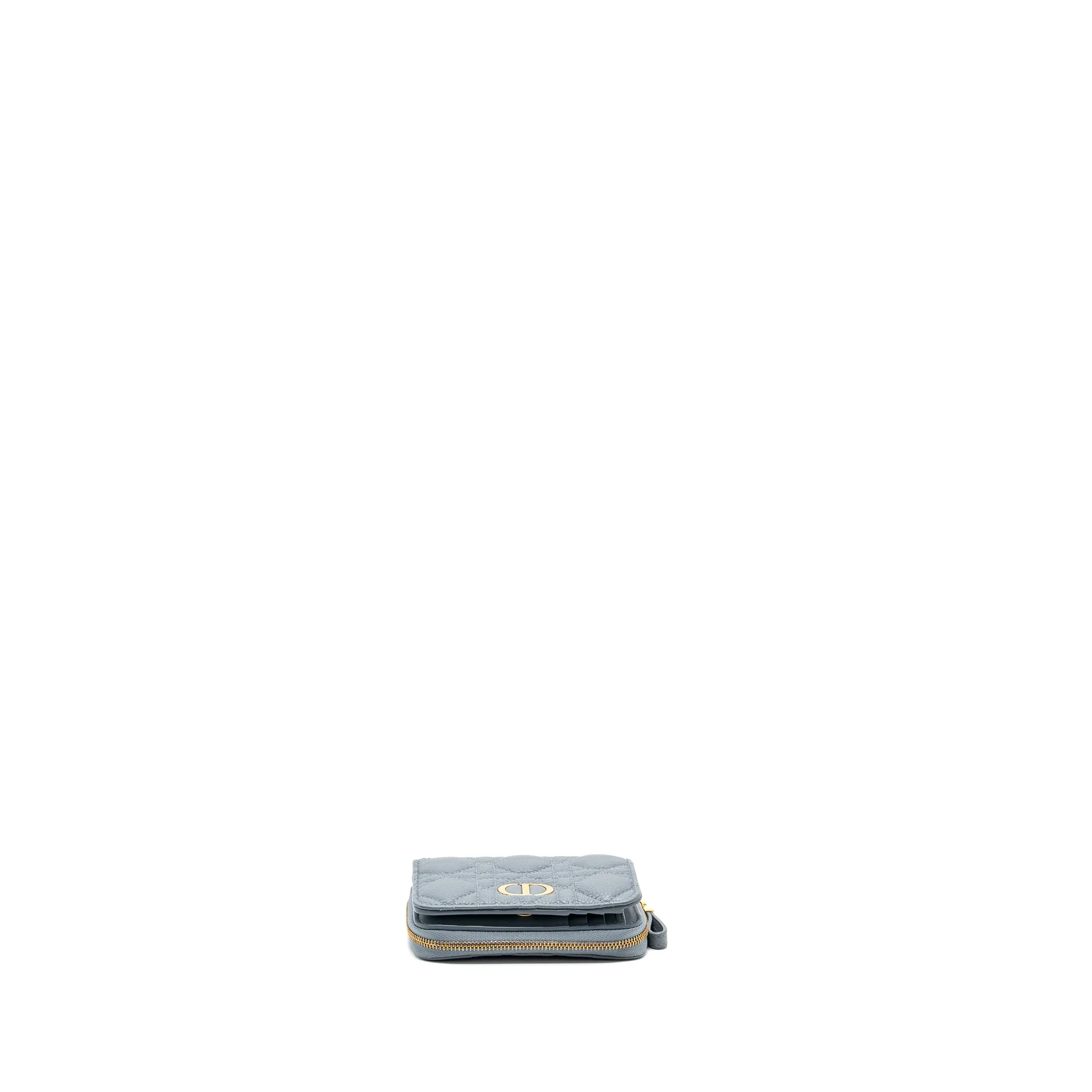 Dior Caro Scarlet Zipped Wallet Cannage Calfskin Cloud Blue GHW