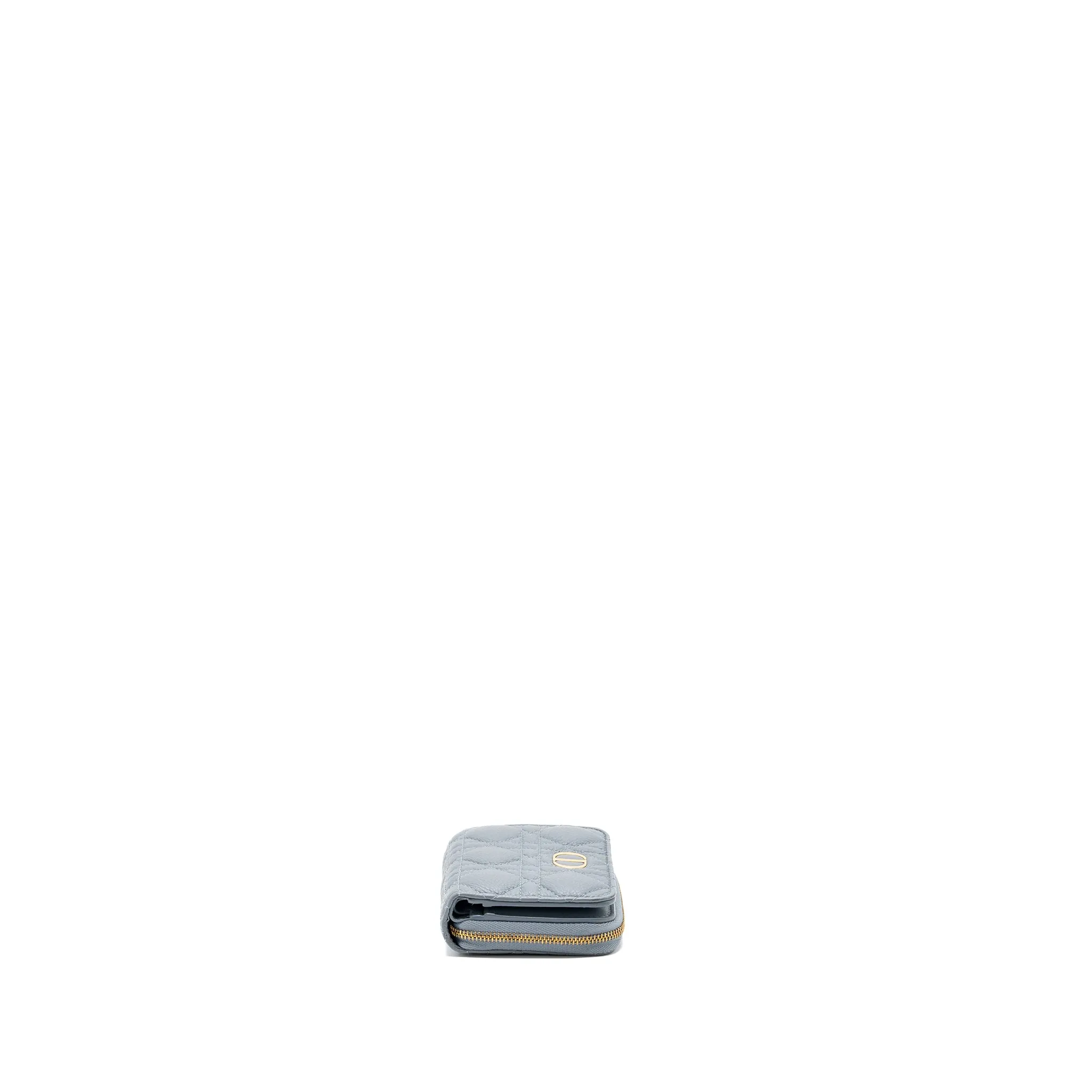 Dior Caro Scarlet Zipped Wallet Cannage Calfskin Cloud Blue GHW