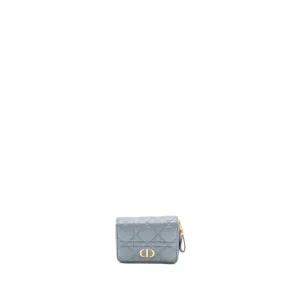 Dior Caro Scarlet Zipped Wallet Cannage Calfskin Cloud Blue GHW