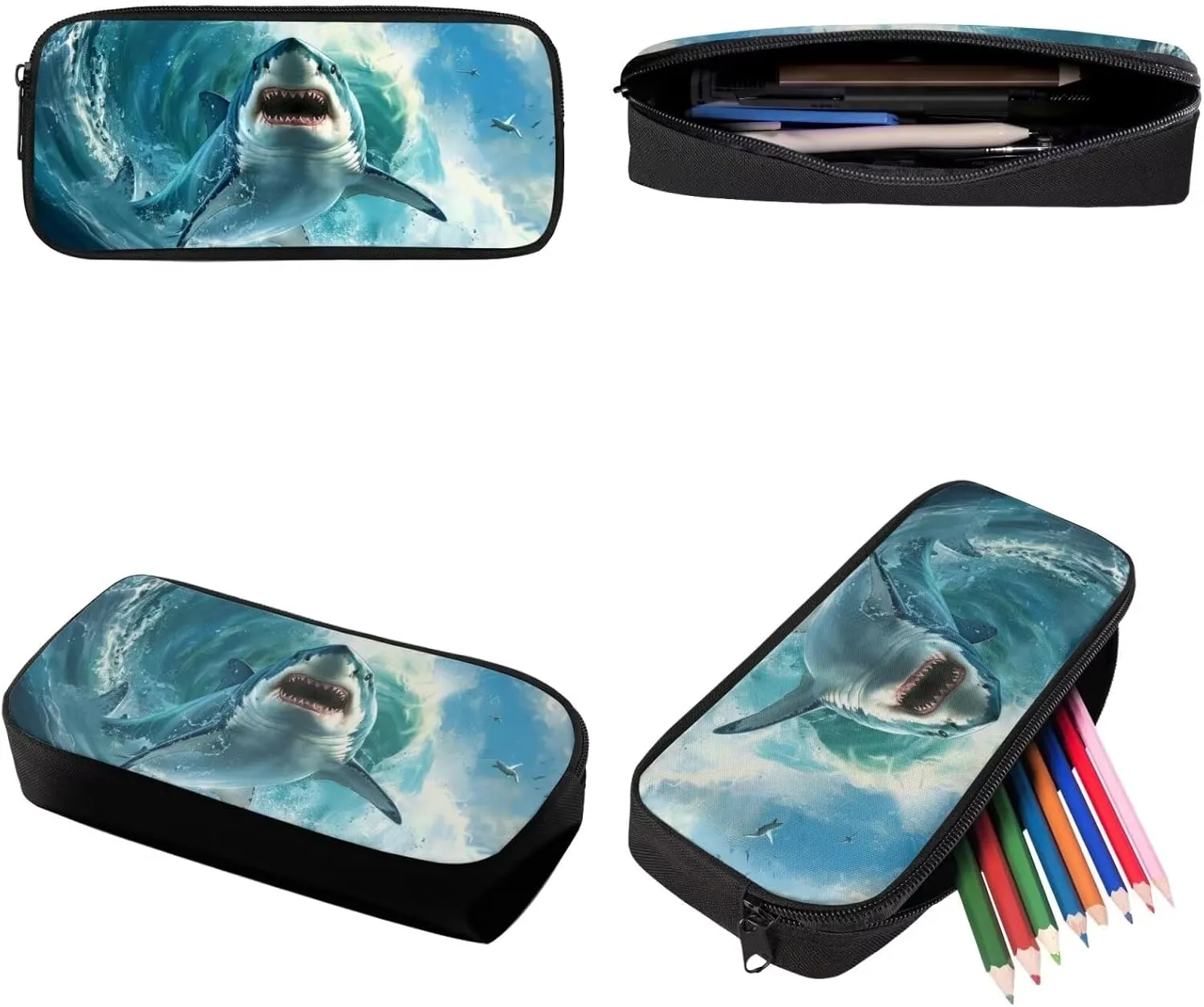 DISNIMO 3D Shark Elementary Backpak with Lunch Box Boys Kids School Bag Set of 3 Cool Middle School Backpacks for Teen Girls Bookbag Back ot School Bag Back Pack Mochilas Para NiñOs