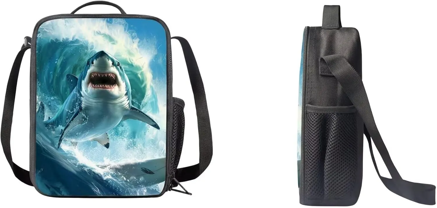 DISNIMO 3D Shark Elementary Backpak with Lunch Box Boys Kids School Bag Set of 3 Cool Middle School Backpacks for Teen Girls Bookbag Back ot School Bag Back Pack Mochilas Para NiñOs