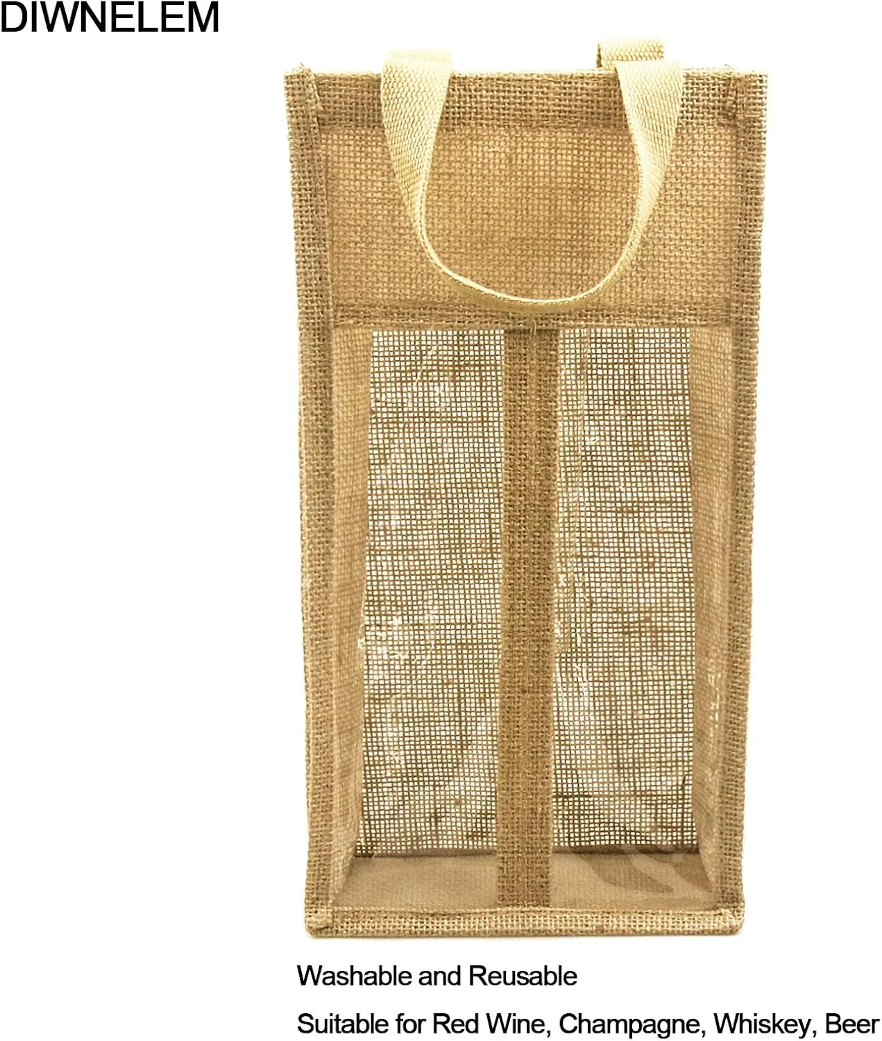 DIWNELEM 2 Pack Burlap Wine Gift Bags with Two Window Double Window Two Bottles Burlap Jute Wine Bottle Bag for Wedding, Party Favors, Christmas, Holiday and Wine Tasting Party
