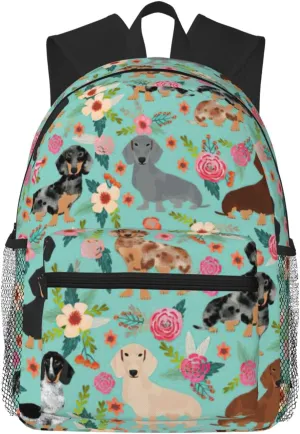 Dog Floral print Lightweight and comfortable backpack Casual Laptop Backpack for Travel Hiking