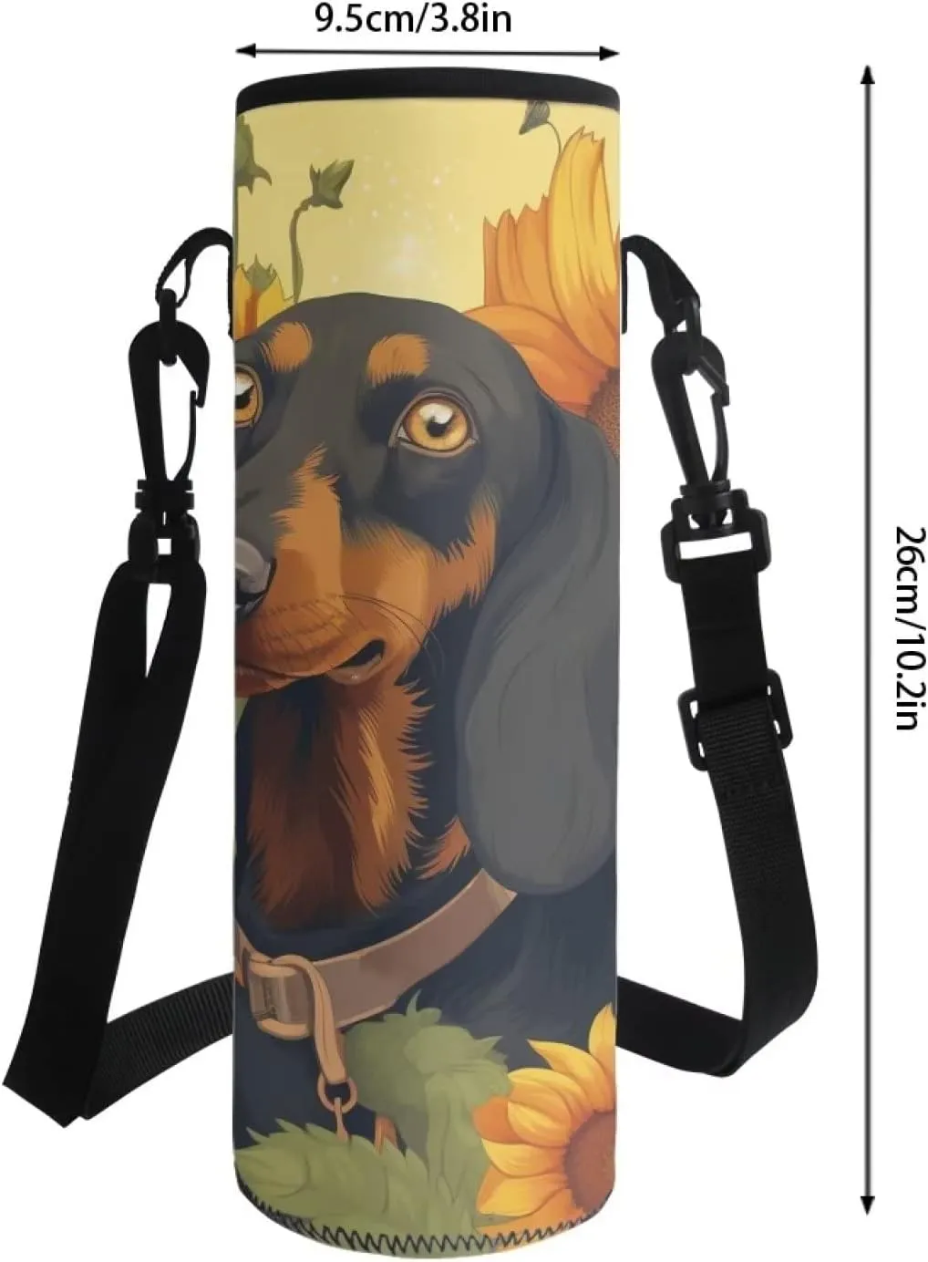 doginthehole Dachshund Water Bottle Carrier Bag with Adjustable Shoulder Strap, Puppy Dog Print Water Bottle Cover Insulated Sleeve Pouch for Stainless Steel/Glass/Plastic Bottles