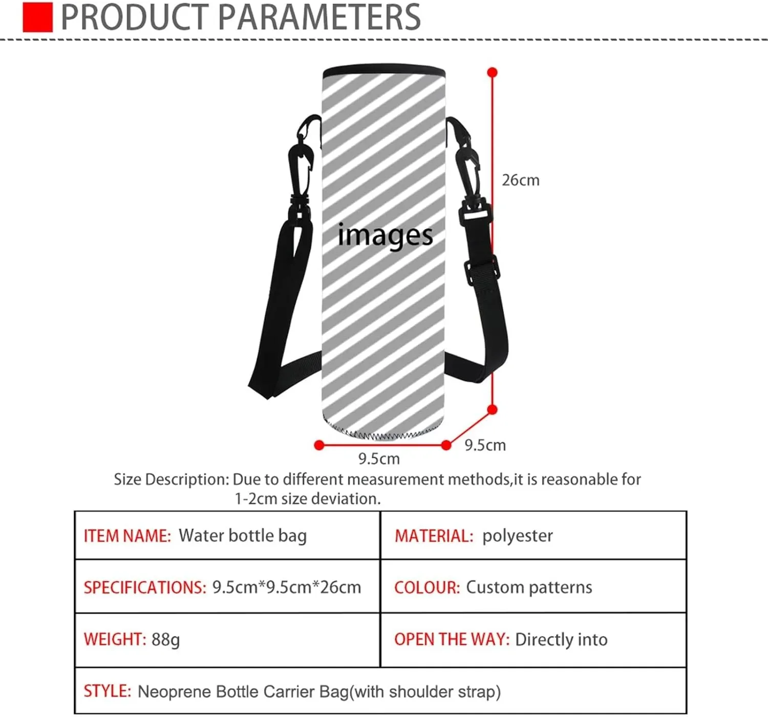 doginthehole Dachshund Water Bottle Carrier Bag with Adjustable Shoulder Strap, Puppy Dog Print Water Bottle Cover Insulated Sleeve Pouch for Stainless Steel/Glass/Plastic Bottles