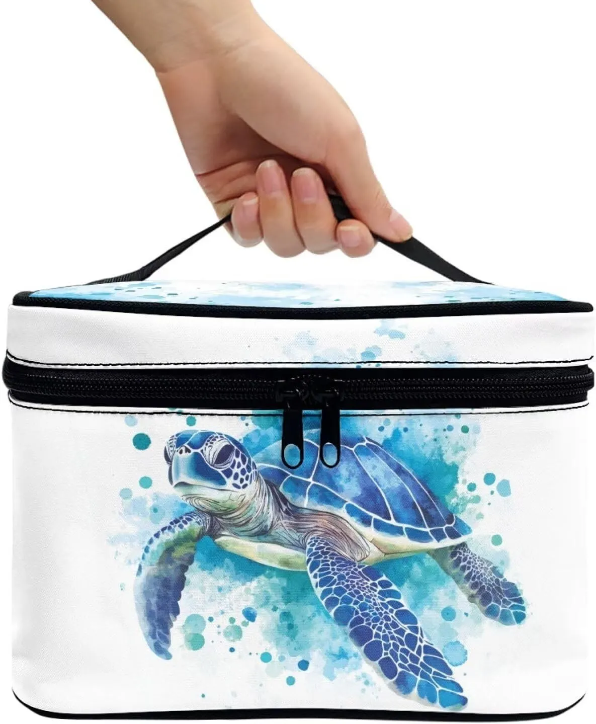 doginthehole Large Makeup Bag Cute Cosmetic Bag for Women Watercolor Sea Turtle Aesthetic Toiletry Bag Travel Make Up Organizer Bag