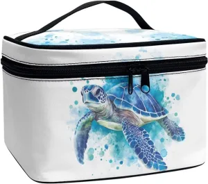 doginthehole Large Makeup Bag Cute Cosmetic Bag for Women Watercolor Sea Turtle Aesthetic Toiletry Bag Travel Make Up Organizer Bag