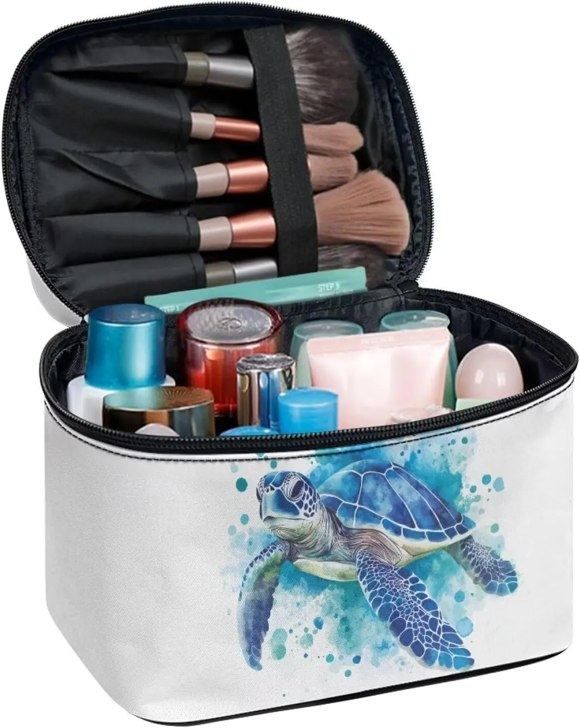 doginthehole Large Makeup Bag Cute Cosmetic Bag for Women Watercolor Sea Turtle Aesthetic Toiletry Bag Travel Make Up Organizer Bag