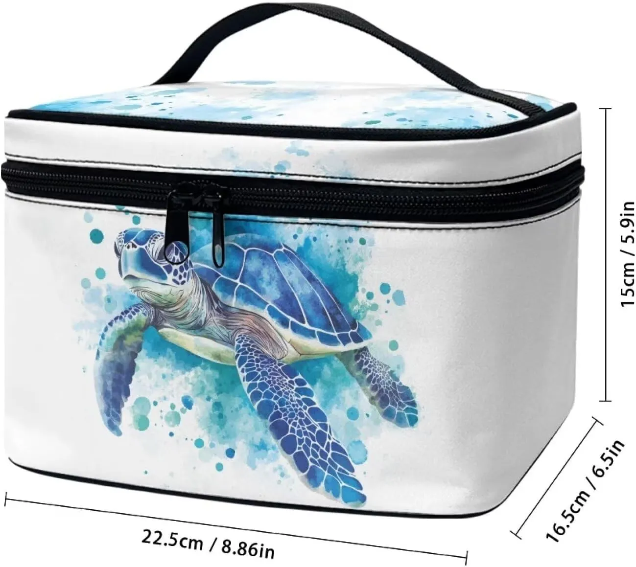 doginthehole Large Makeup Bag Cute Cosmetic Bag for Women Watercolor Sea Turtle Aesthetic Toiletry Bag Travel Make Up Organizer Bag