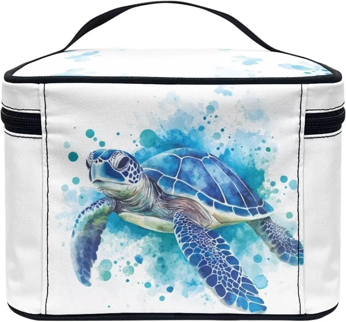 doginthehole Large Makeup Bag Cute Cosmetic Bag for Women Watercolor Sea Turtle Aesthetic Toiletry Bag Travel Make Up Organizer Bag