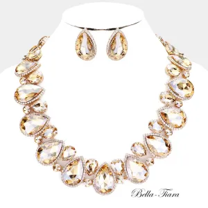 Dominique -  Crystal Champagne evening Statement necklace set