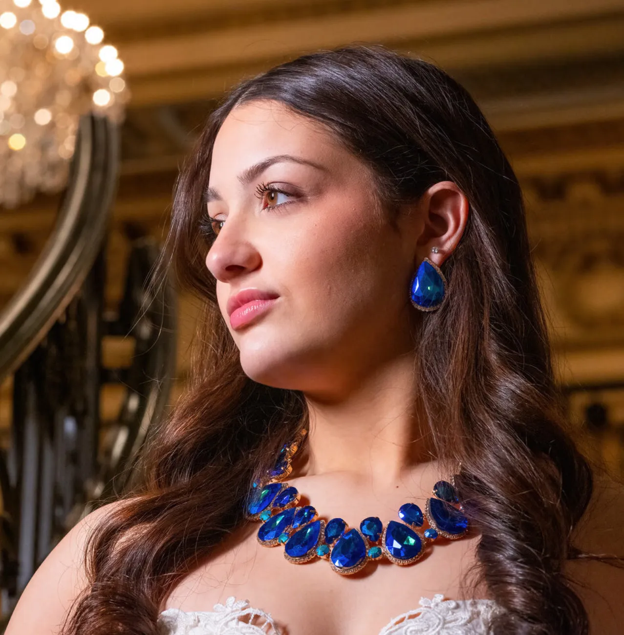 Dominique -  Crystal Champagne evening Statement necklace set