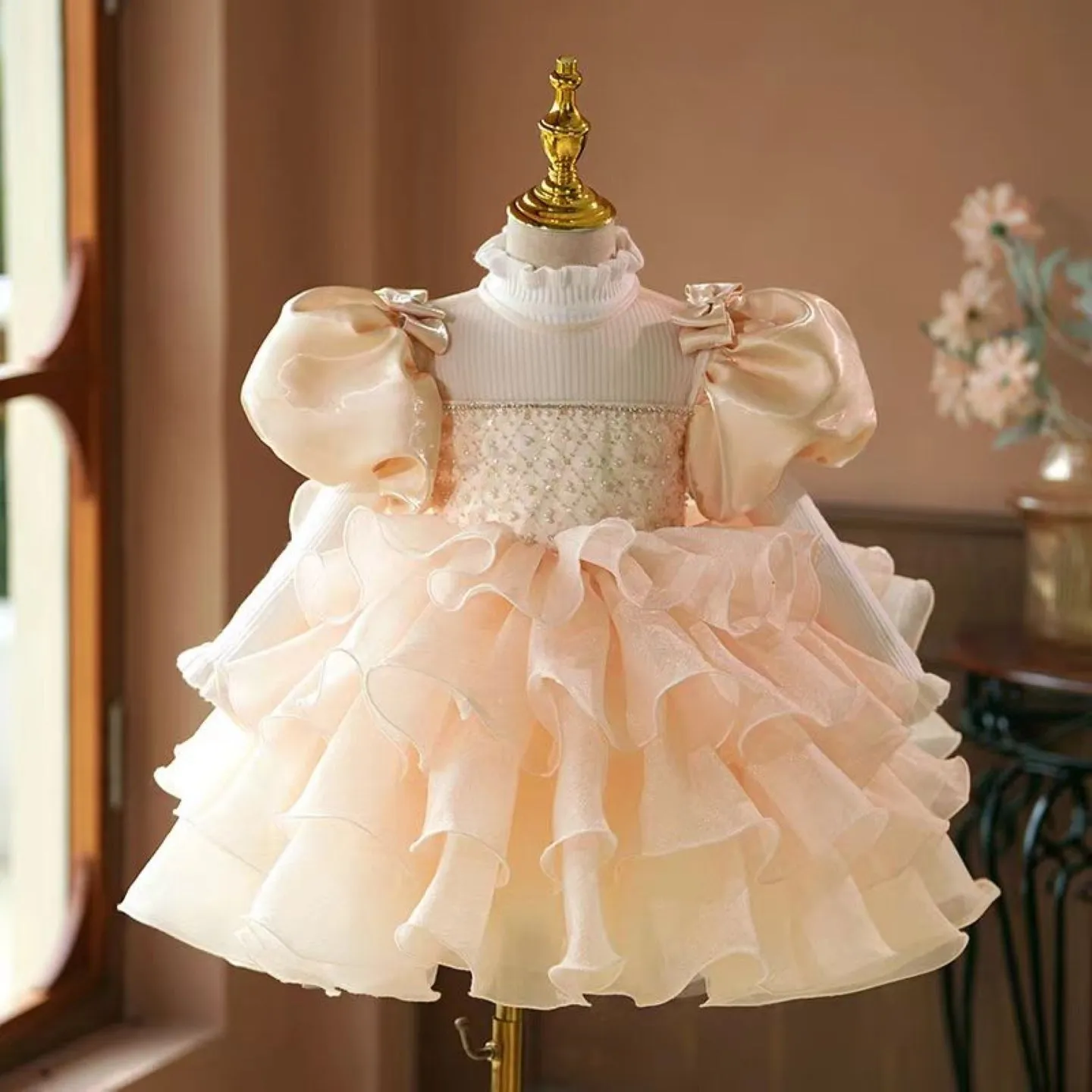 Dreamy Champagne Girl Dress Kids Wedding Birthday Party Holiday J740