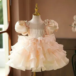 Dreamy Champagne Girl Dress Kids Wedding Birthday Party Holiday J740