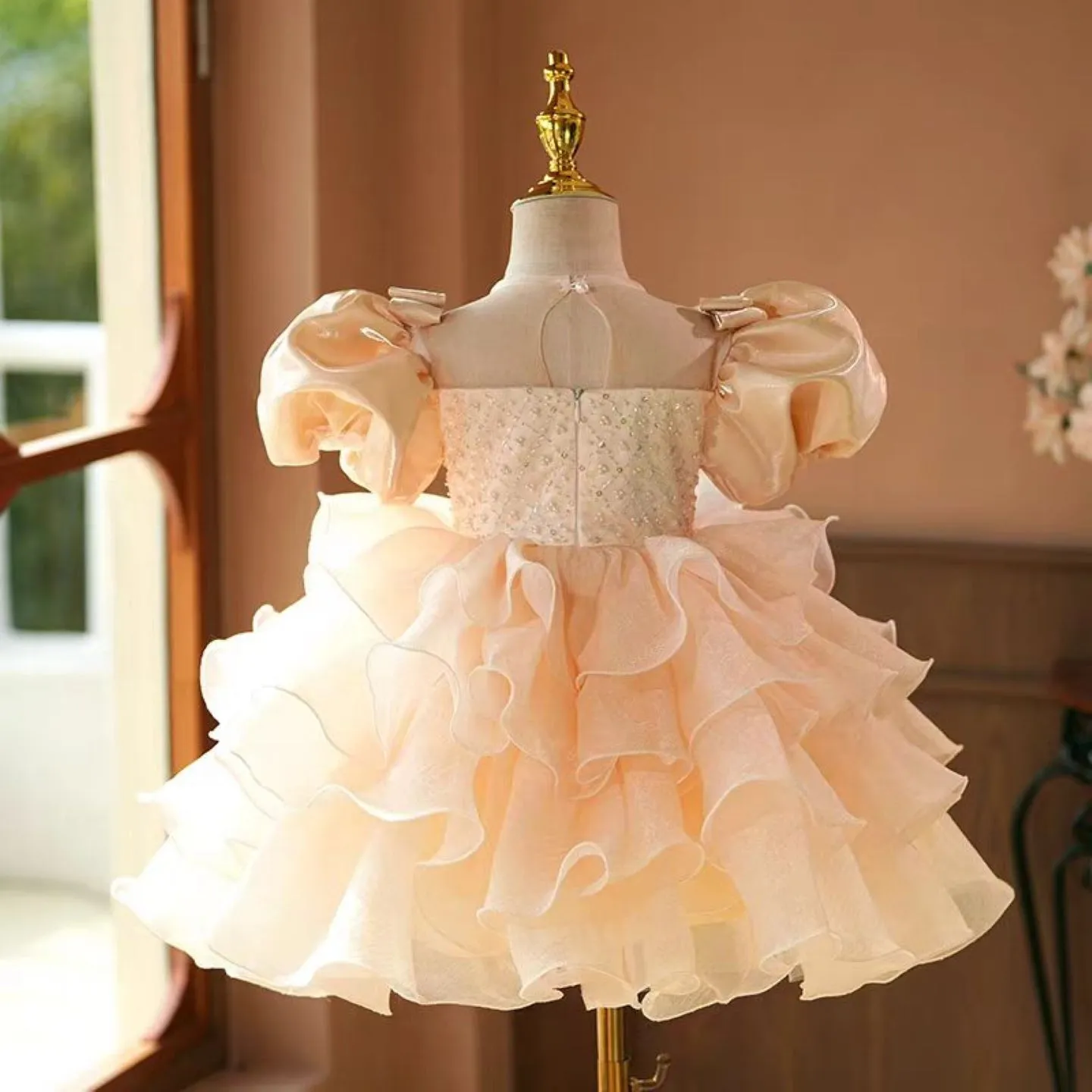 Dreamy Champagne Girl Dress Kids Wedding Birthday Party Holiday J740