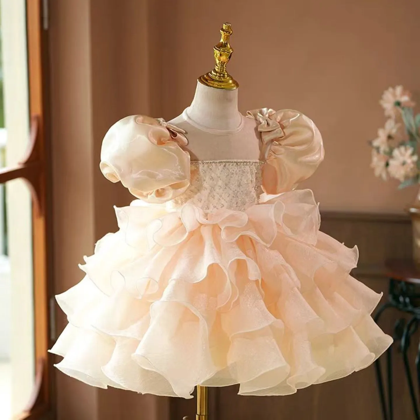 Dreamy Champagne Girl Dress Kids Wedding Birthday Party Holiday J740
