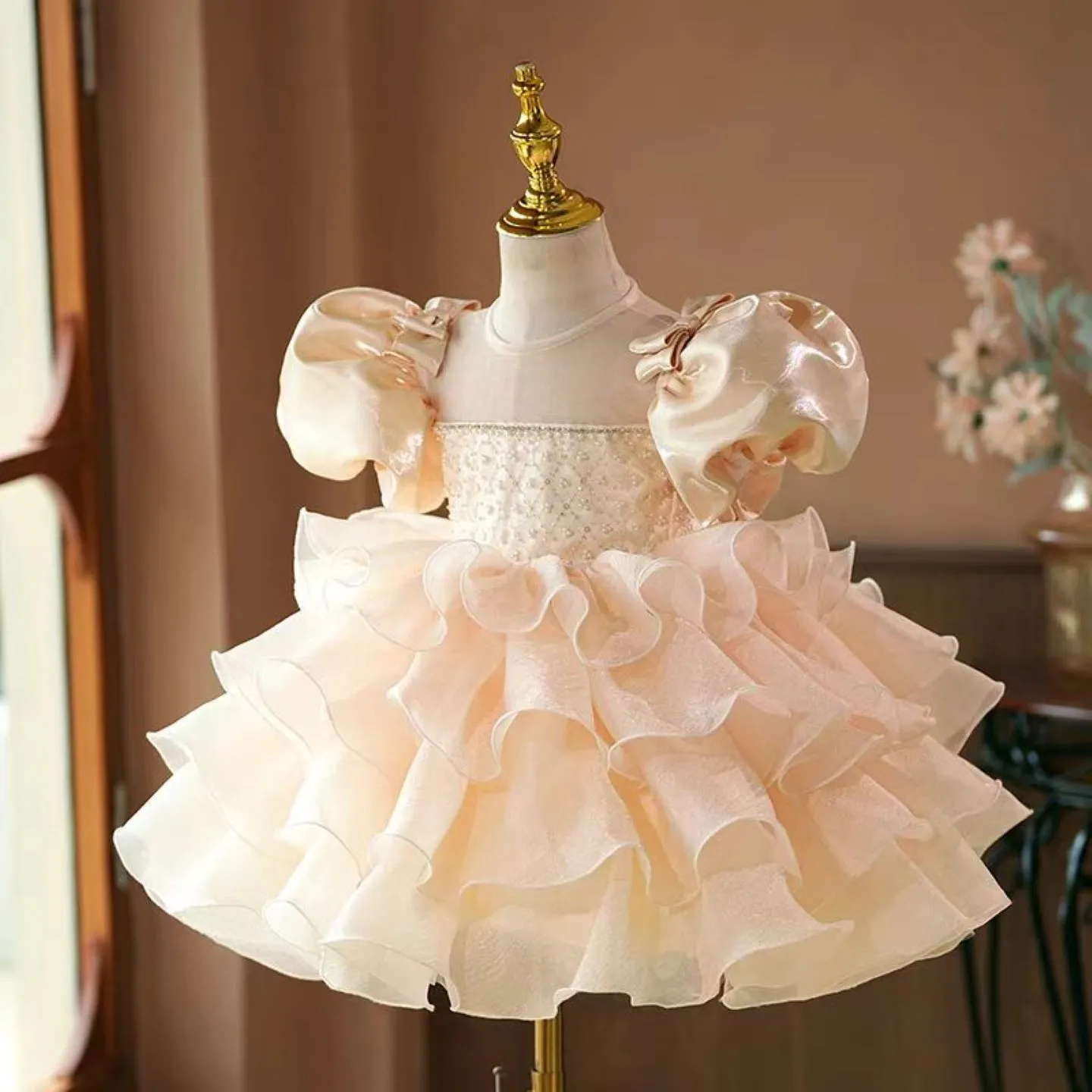 Dreamy Champagne Girl Dress Kids Wedding Birthday Party Holiday J740