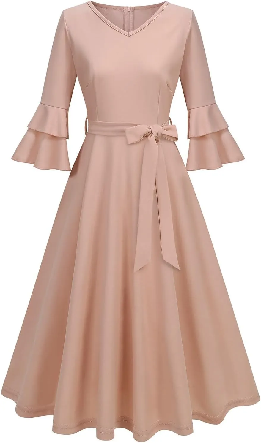 Dresses for Wedding Guest,Elegant Spring Dresses Puff Sleeve Tie Waist Pleated Midi Dress for Going Out Vacation