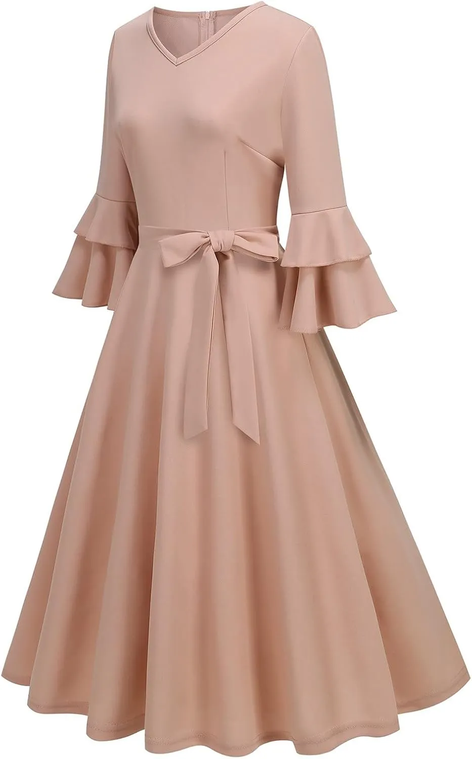 Dresses for Wedding Guest,Elegant Spring Dresses Puff Sleeve Tie Waist Pleated Midi Dress for Going Out Vacation
