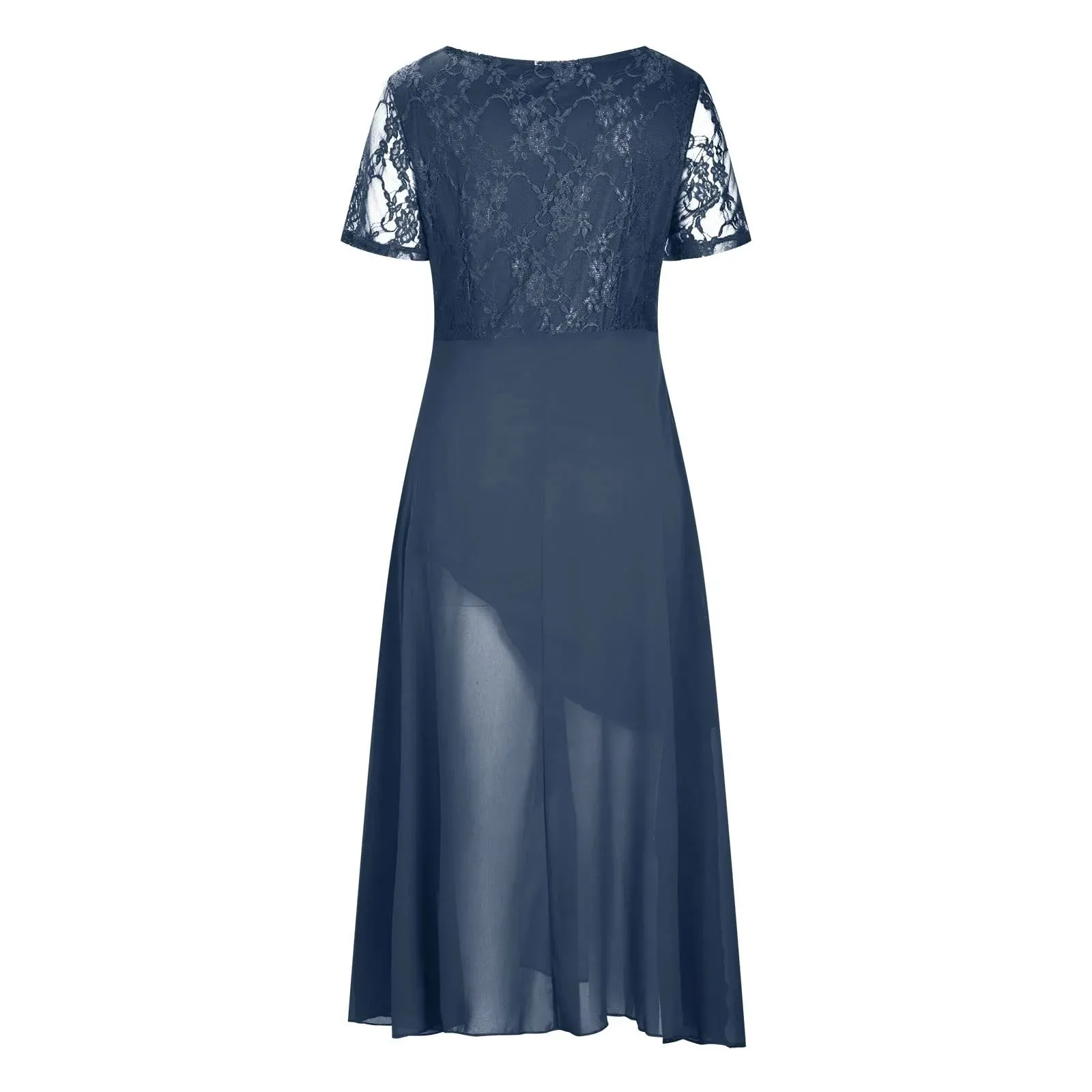 Dresses Women Elegant Lace Chiffon Flowy Dress Evening Party Gown V Neck Short Sleeve Lace Chiffon Dress