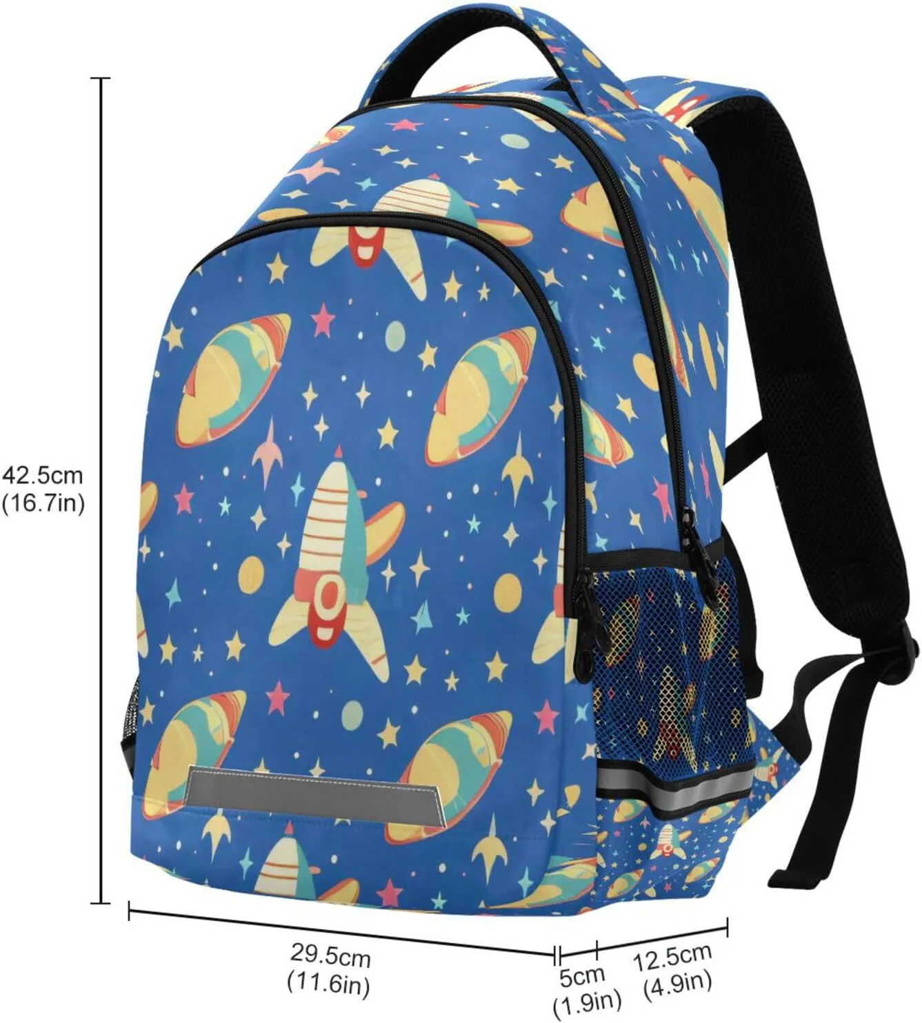 Dussdil Spaceships Galaxy Stars Kid's Backpack Backpacks for Boys Girls, 16 inch Casual Daypack Back Pack Laptop Bag Double Zipper Travel Bags with Adjustable Shoulder Strap