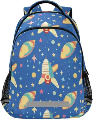 Dussdil Spaceships Galaxy Stars Kid's Backpack Backpacks for Boys Girls, 16 inch Casual Daypack Back Pack Laptop Bag Double Zipper Travel Bags with Adjustable Shoulder Strap