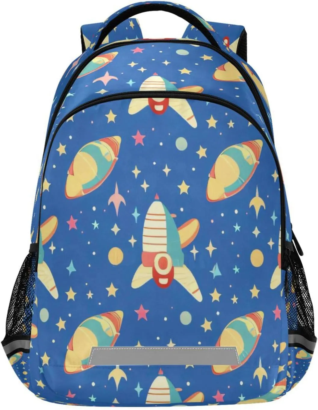 Dussdil Spaceships Galaxy Stars Kid's Backpack Backpacks for Boys Girls, 16 inch Casual Daypack Back Pack Laptop Bag Double Zipper Travel Bags with Adjustable Shoulder Strap