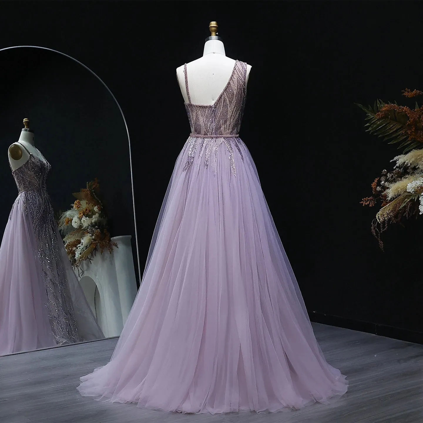 Dusty Pink Champagne Evening Dresses with Overskirt SS052