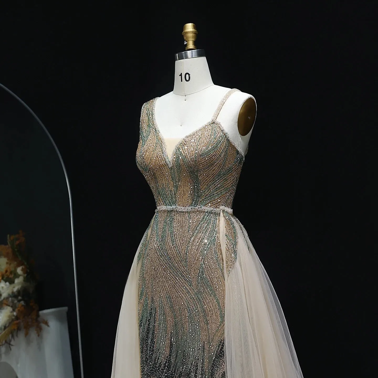 Dusty Pink Champagne Evening Dresses with Overskirt SS052