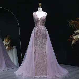 Dusty Pink Champagne Evening Dresses with Overskirt SS052