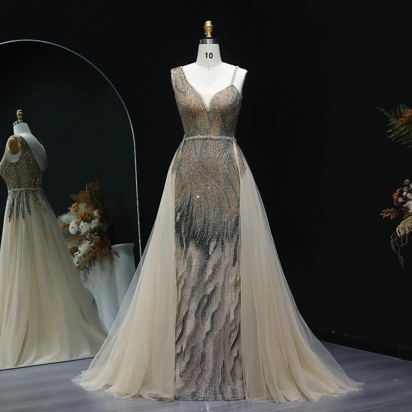 Dusty Pink Champagne Evening Dresses with Overskirt SS052
