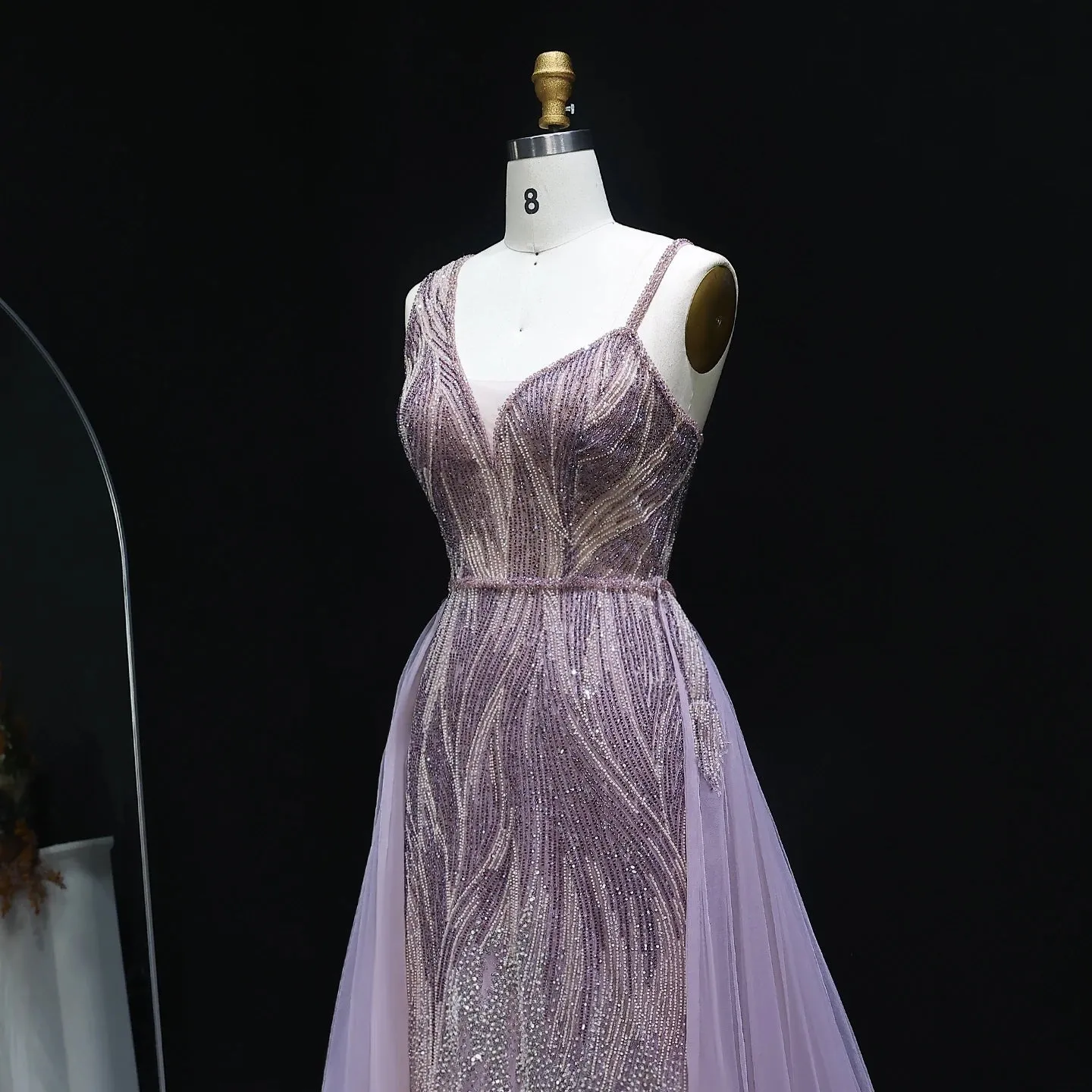 Dusty Pink Champagne Evening Dresses with Overskirt SS052