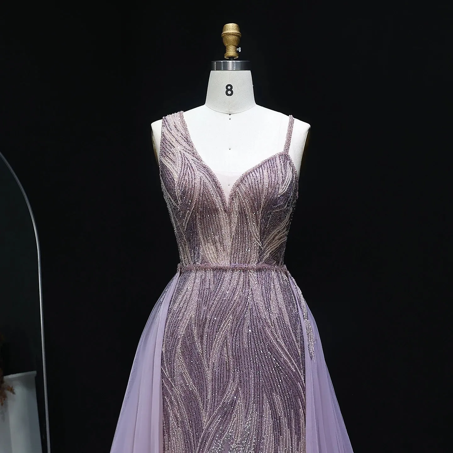 Dusty Pink Champagne Evening Dresses with Overskirt SS052