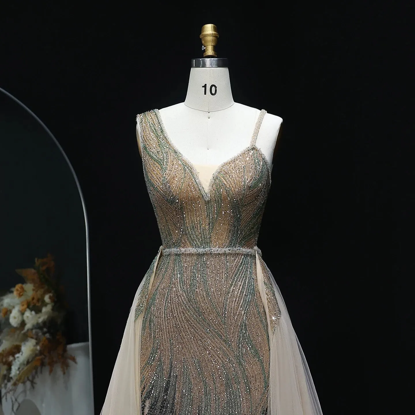 Dusty Pink Champagne Evening Dresses with Overskirt SS052