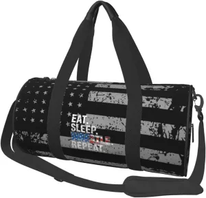 Eat Sleep Wrestle Repeat Wrestling Travel Luggage Duffel Bag Sports Rolling Foldable Duffel Bag, Black