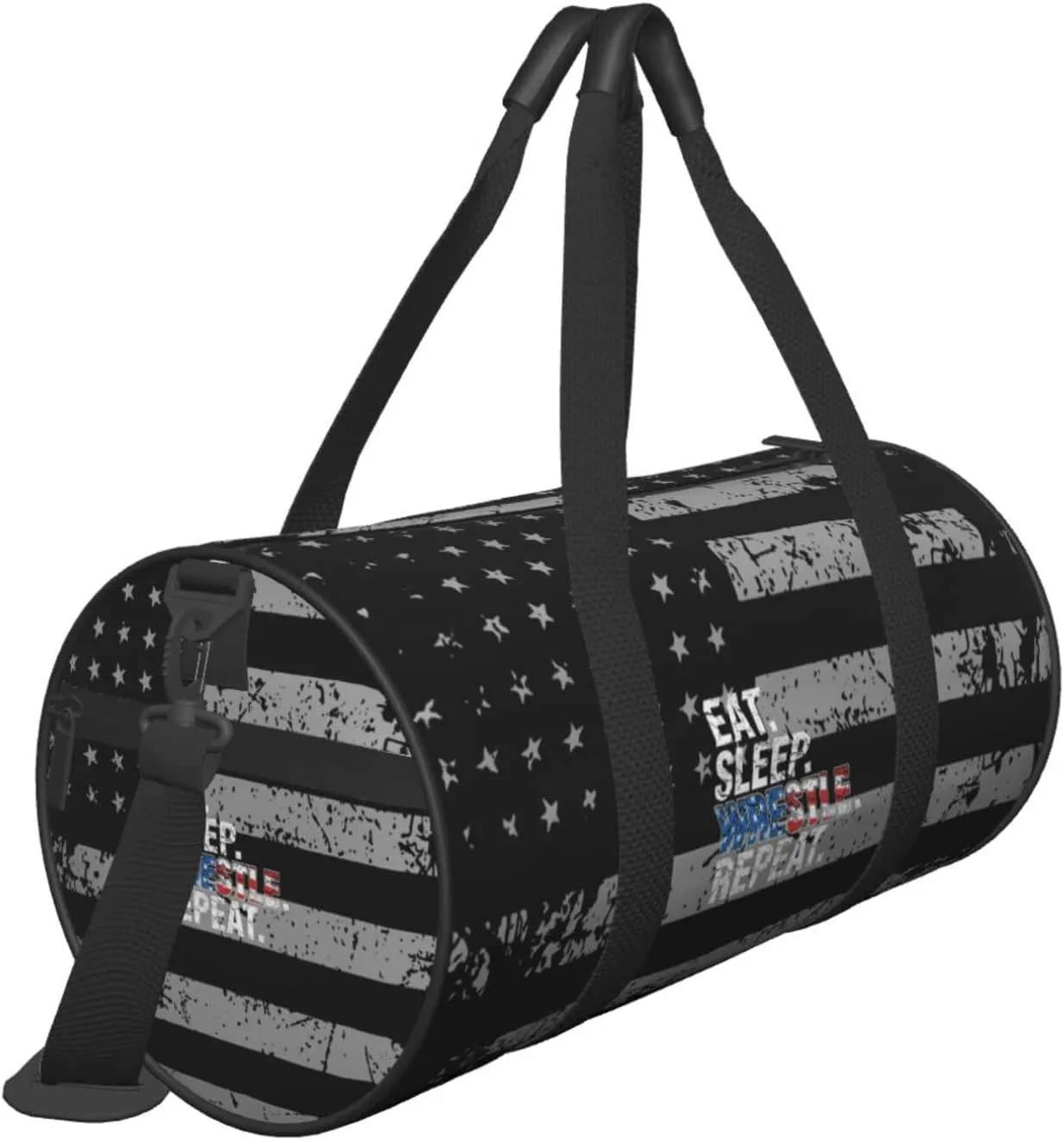 Eat Sleep Wrestle Repeat Wrestling Travel Luggage Duffel Bag Sports Rolling Foldable Duffel Bag, Black