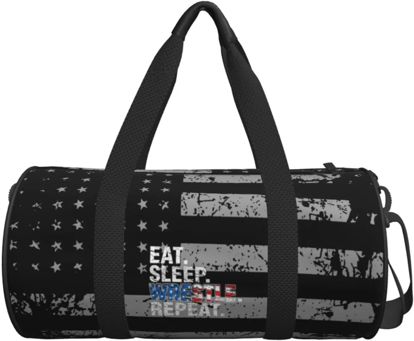 Eat Sleep Wrestle Repeat Wrestling Travel Luggage Duffel Bag Sports Rolling Foldable Duffel Bag, Black