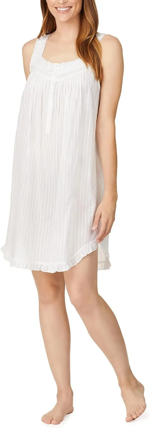 Eileen West Nightgowns for Women - Lightweight Sleeveless 100% Cotton Dobby Chemise Short Lounge Dress
