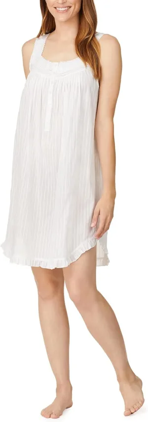 Eileen West Nightgowns for Women - Lightweight Sleeveless 100% Cotton Dobby Chemise Short Lounge Dress