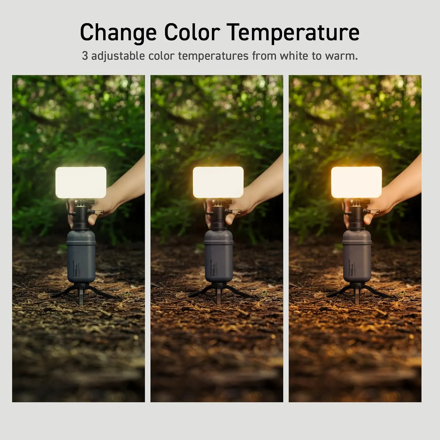 ELECOM NESTOUT Outdoor Camping LED Panel Flashlight w/ Mini Tripod, Dimmable USB Powered LED Light, IP44 Water Dust Resistant, 30-1000 Lumen, Portable Lantern for NESTOUT Power Bank, Beige (Flash-1)