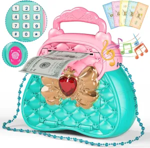 Electronic Girls Piggy Bank Toy, Kids Safe Money Bank with Password, Little Girls Play Purse Toys Age 6-8,Birthday Ideas for 3 4 5 6 7 8 9 10 Years Old Toddlers (Blue)