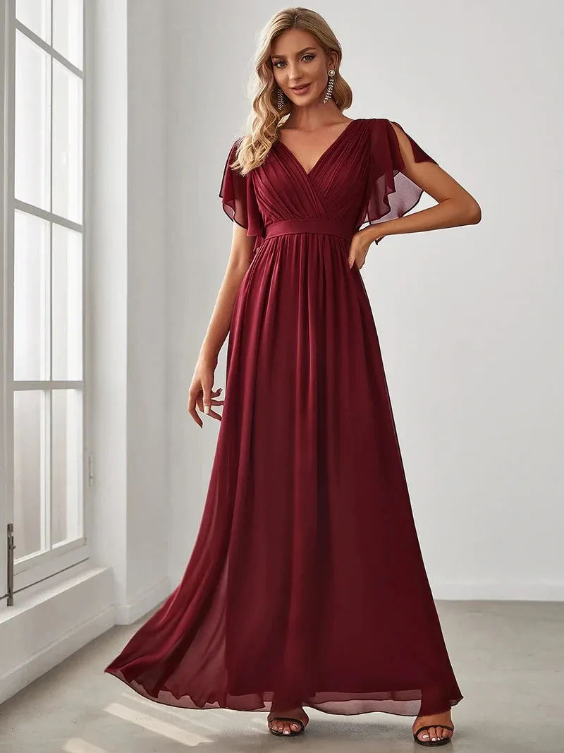 Elegant 2024 A-Line V-Neck Chiffon Floor-Length Evening Dress