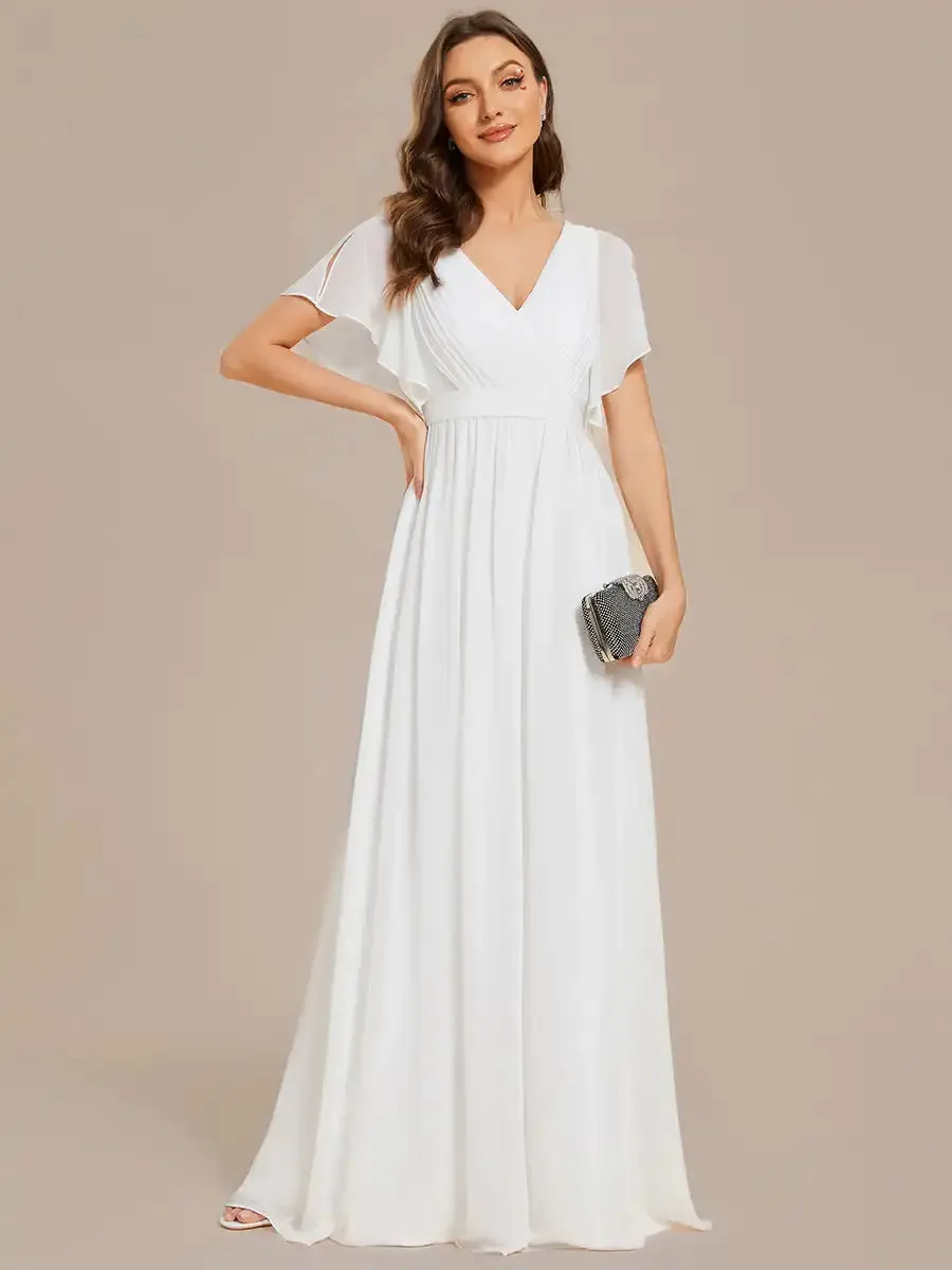 Elegant 2024 A-Line V-Neck Chiffon Floor-Length Evening Dress