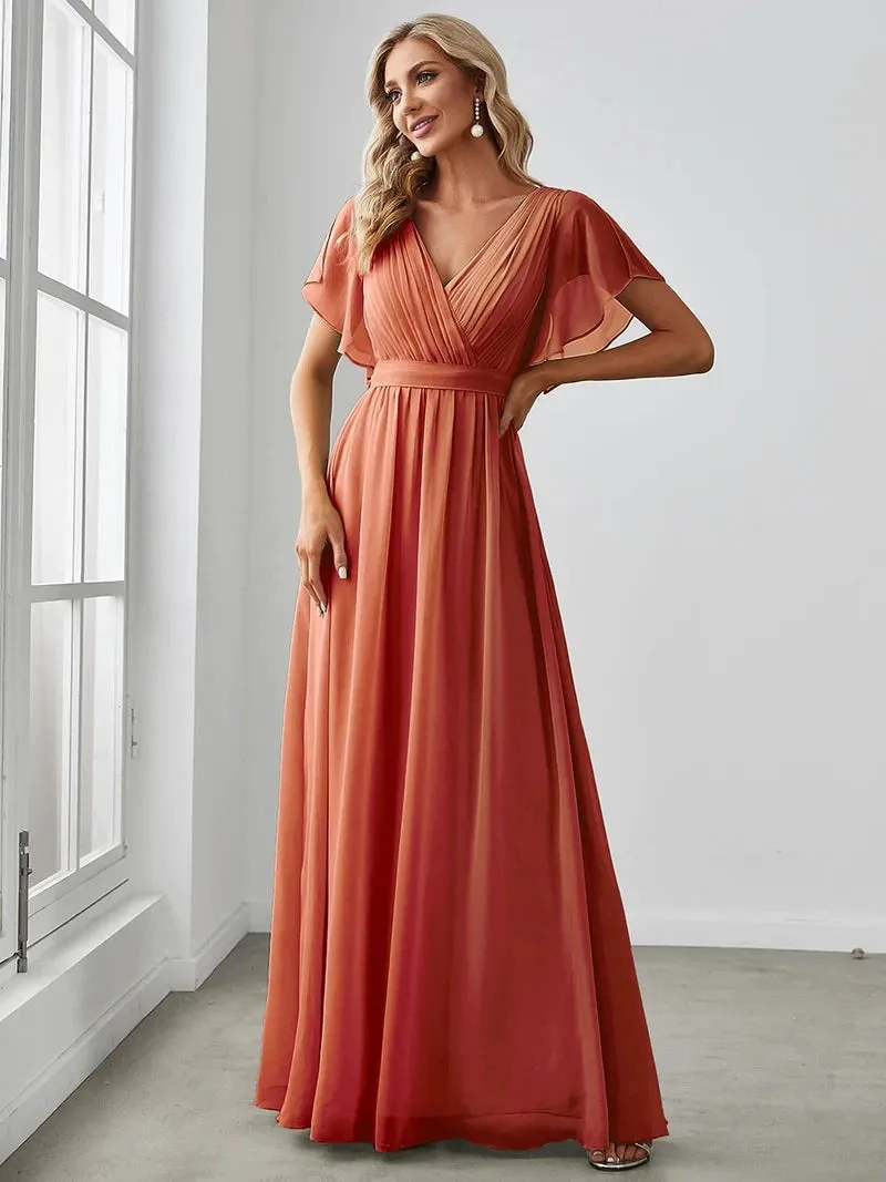 Elegant 2024 A-Line V-Neck Chiffon Floor-Length Evening Dress