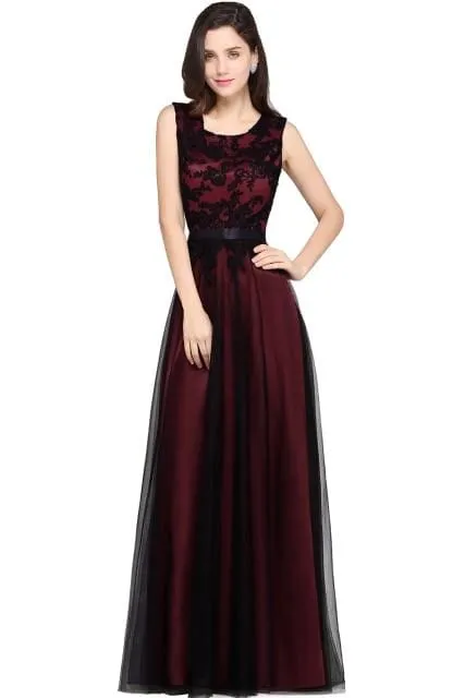 Elegant Applique Chiffon Lace Long Evening Dress