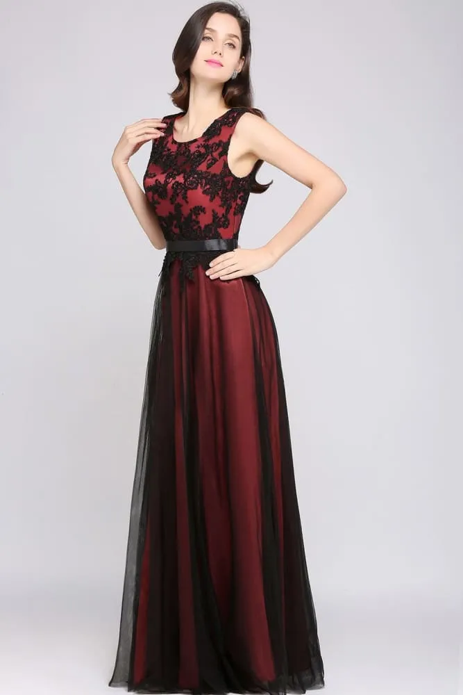Elegant Applique Chiffon Lace Long Evening Dress