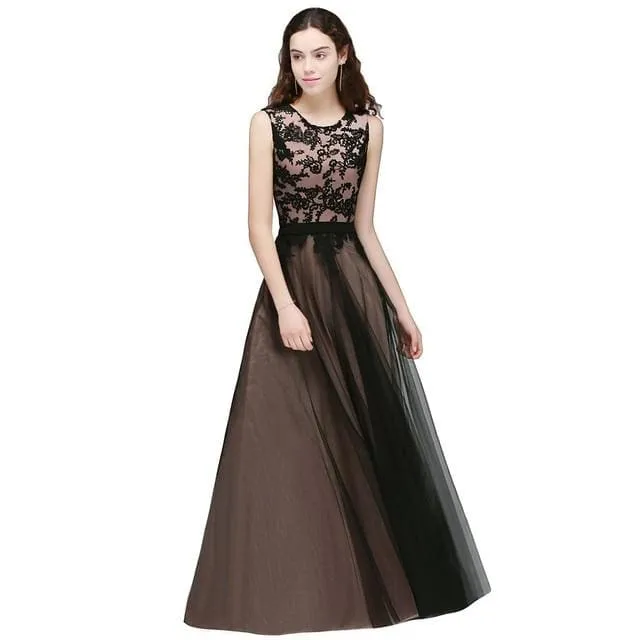 Elegant Applique Chiffon Lace Long Evening Dress