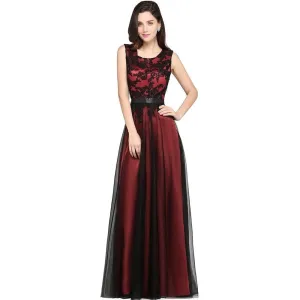 Elegant Applique Chiffon Lace Long Evening Dress